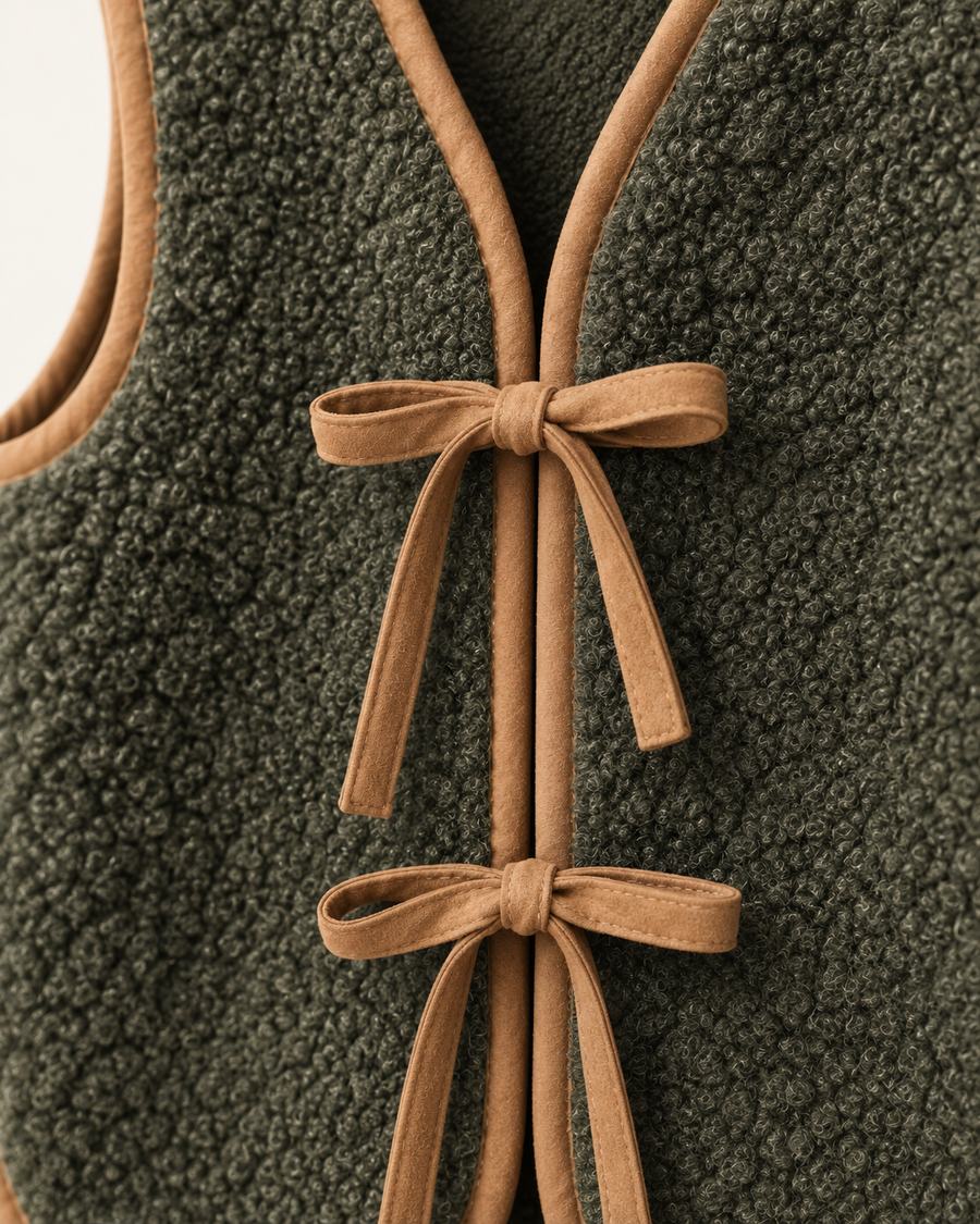 Detail merino vlny a viazania krátkej dámskej vesty